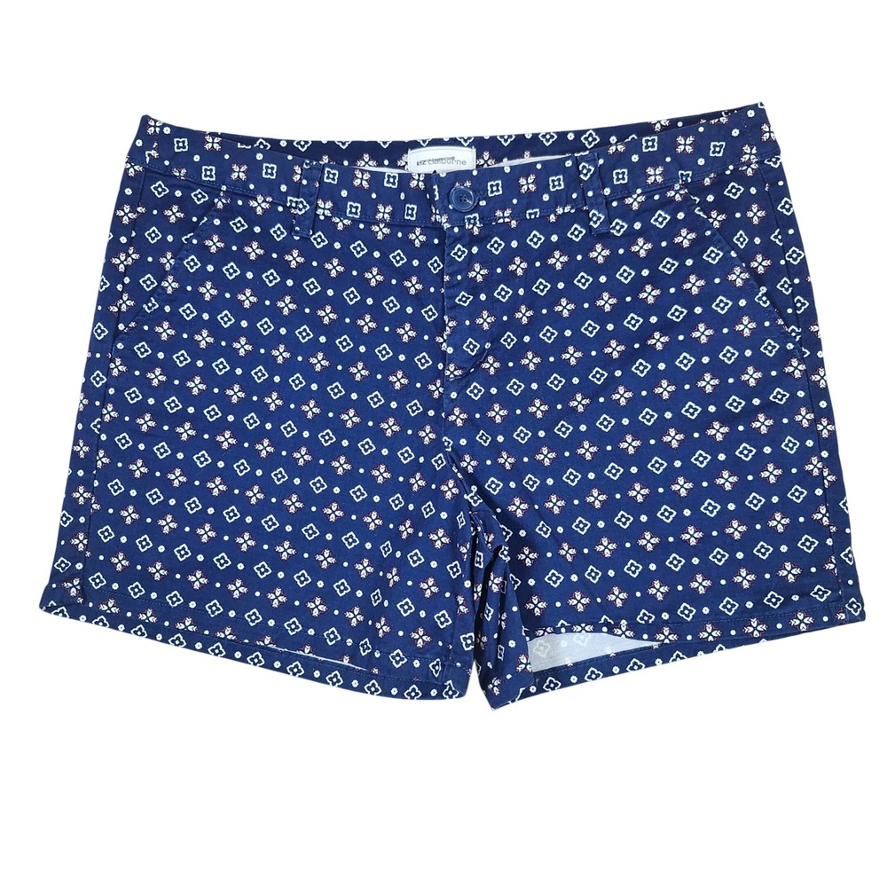 Liz Claiborne Shorts Navy Blue Geometric Floral Tile Print Classic Size 14
